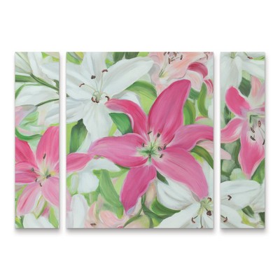 Trademark Fine Art Sandra Lafrate Pink and White Lilies III 3 Piece Panel Set Art