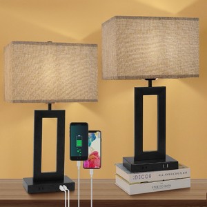 LamQee Touch Control Table Lamps Set of 2 Bedside Lamp with 2 USB Charging Ports 3-Way Dimmable Modern Nightstand Lamp - 1 of 4