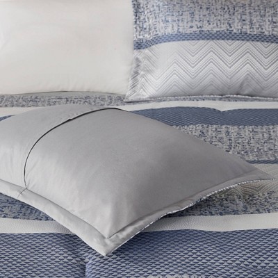 Navy and Gray Geometric Jacquard Queen Comforter Set