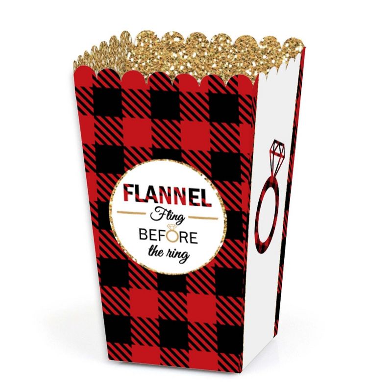 Big Dot of Happiness Flannel Fling Before the Ring - Buffalo Plaid Bachelorette Party Favor Popcorn Treat Boxes - Set of 12, 1 of 6