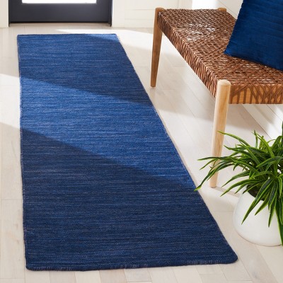 Navy Blue Handmade Wool Flat Woven Runner Rug