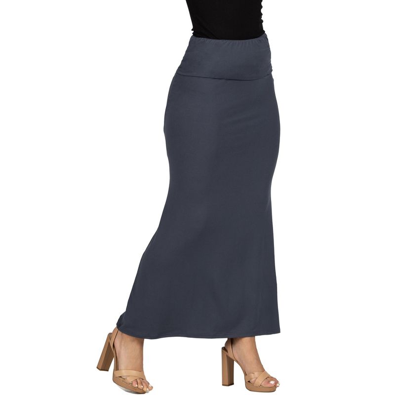 24seven Comfort Apparel Womens Comfortable Foldover Maxi Skirt, 2 of 4