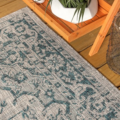 Rozetta Gray and Teal Medallion Synthetic Area Rug