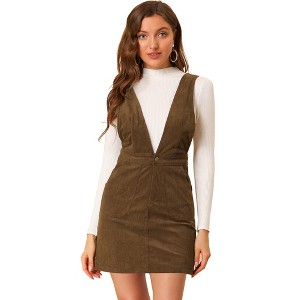 INSPIRE CHIC Women's V-Neck Corduroy Strap Back Overall Mini Pinafore Dress - 1 of 4
