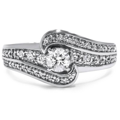 Pompeii3 3/4ct Diamond Pave Twist Round Engagement Ring 14K White Gold