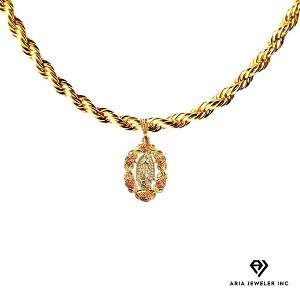 Aria Jeweler Inc Chain with St. Mary Surrounded by Pink Roses on a Gold Pendant - 1 of 4