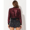INSPIRE CHIC Women's Glitter Sparkle Long Sleeve Front Zip Party Shiny Crop Bomber Sequin Jackets - 4 of 4