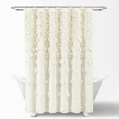 Ivory Fabric Shower Curtain with Handmade Bows, 72" x 72"