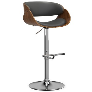 Mid-Century Modern Vegan Faux Leather Adjustable Swivel Barstool with Padded Seat, Bentwood Frame, and Chrome Base for Kitchen or Bar Area - 1 of 4