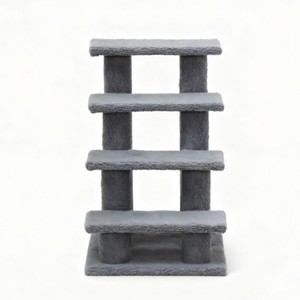 TopComfy Pet Steps and Ramps 4 Tier Cat Tree Step Tower Multi Level Carpeted Cat Scratching Post Pet Stairs for Living Room, Gray, 25"*17"*24" - 1 of 4