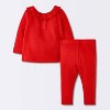 Baby Girls' Christmas Holiday 2pc Ribbed Pocket Long Sleeve Top and Leggings Set - Cloud Island™ Red - 2 of 4