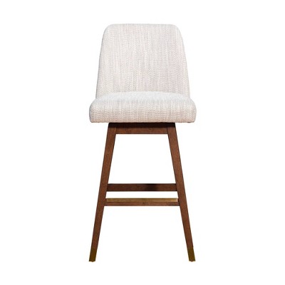 Amalie Beige Fabric Swivel Bar Stool with Brown Oak Wood Finish