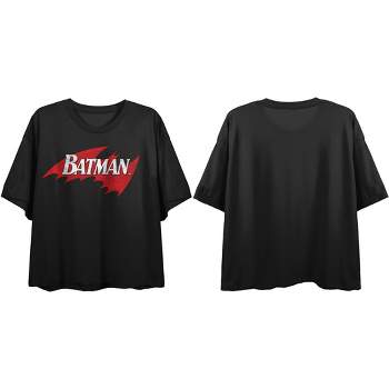 Batman Distressed Logo Women's Black Boyfriend Crop T-Shirt