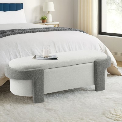 CAVINAS Modern Stylish Pull-Open Top Fabric Ottoman Bench,Upholstered Oval Storage Ottoman for Living Room
