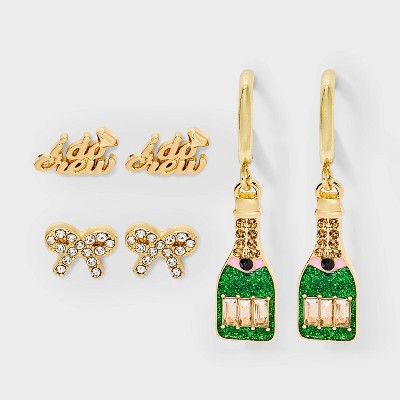 SUGARFIX by BaubleBar Wedding Party Stud Earrings - Gold: Statement Zinc Earrings, Post Closure, 1.6" Length, 0.57" Width