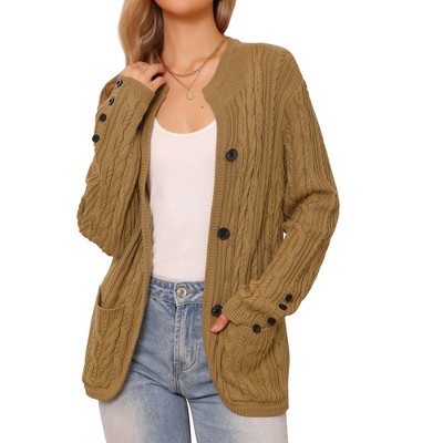 INSPIRE CHIC Women's Button Down Long Sleeve Crew Neck with Pockets Casual Cardigan