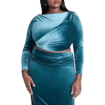 ELOQUII Women's Plus Size Velvet Long Sleeve Top