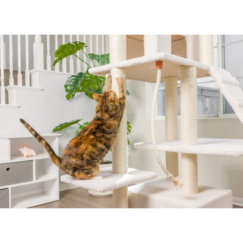 Armarkat B8201 Classic Real Wood Cat Tree In Ivory, Jackson Galaxy Approved, Multi Levels With Ramp, Three Perches, Rope Swing, Two Condos, 5 of 10