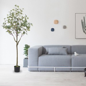 Artificial Tree with Silk Leaves and Lifelike Trunk in Pot for Indoor and Outdoor, Eucalyptus - 1 of 4