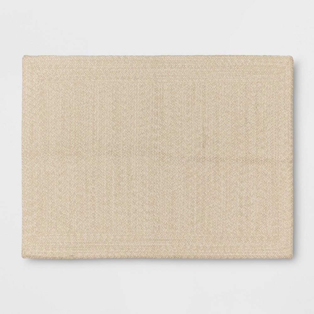 2'6"x4'2" Natural Woven Rectangular Braided Outdoor Accent Rug Heathered Cream - Threshold™