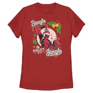 Womens Marvel: Deadpool Single and Ready to Jingle T Shirt - 1 of 4