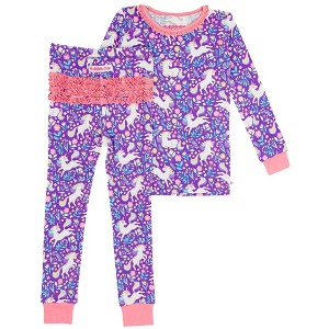 RuffleButts SoftSnooze Toddler Girls Ruffle Long Sleeve Pajama Set - 1 of 4