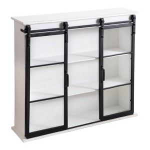 Kate & Laurel All Things Decor 30" x 28" Barnhardt Decorative Wooden Wall Cabinet with 2 Sliding Glass Doors White: 3-Tier Storage - 1 of 4
