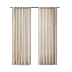 DSVIMOY Curtain Panels, Faux Linen Rod Pocket and Back Tab Fleece Lined Curtain Panel for Living Room, Bedroom, Natural, 84"*50"*0.13" - 1 of 4