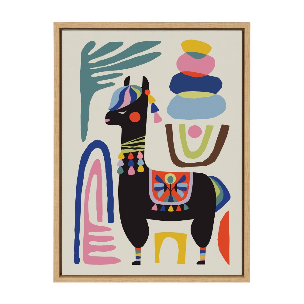 Photos - Other Decoration 18" x 24" Sylvie Llama Mesatawe Framed Canvas Wall Art by Rachel Lee Natural - Kate and Laurel
