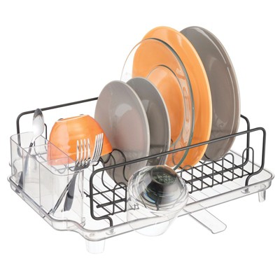 mDesign Large Kitchen Dish Drying Rack / Drainboard, Swivel Spout -  Chrome/Clear