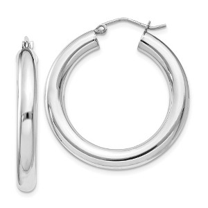 Black Bow Jewelry 4mm, Sterling Silver, Round Hoop Earrings - 30mm (1 1/8 Inch) - 1 of 4