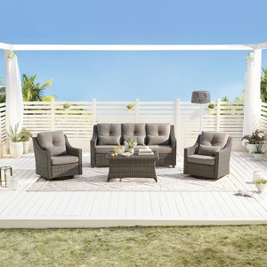 Spruce & Spring Outdoor Wicker Patio Outdoor Sofa Swivel Chair Coffee Table - 1 of 4