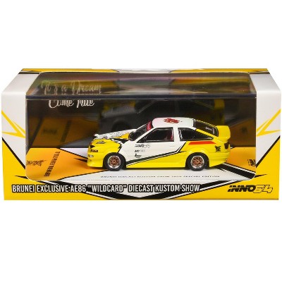 Toyota Sprinter Trueno (AE86) "Brunei Diecast Kustom Show 2024" White & Yellow w/Graphics 1/64 Diecast Model Car by Inno Models