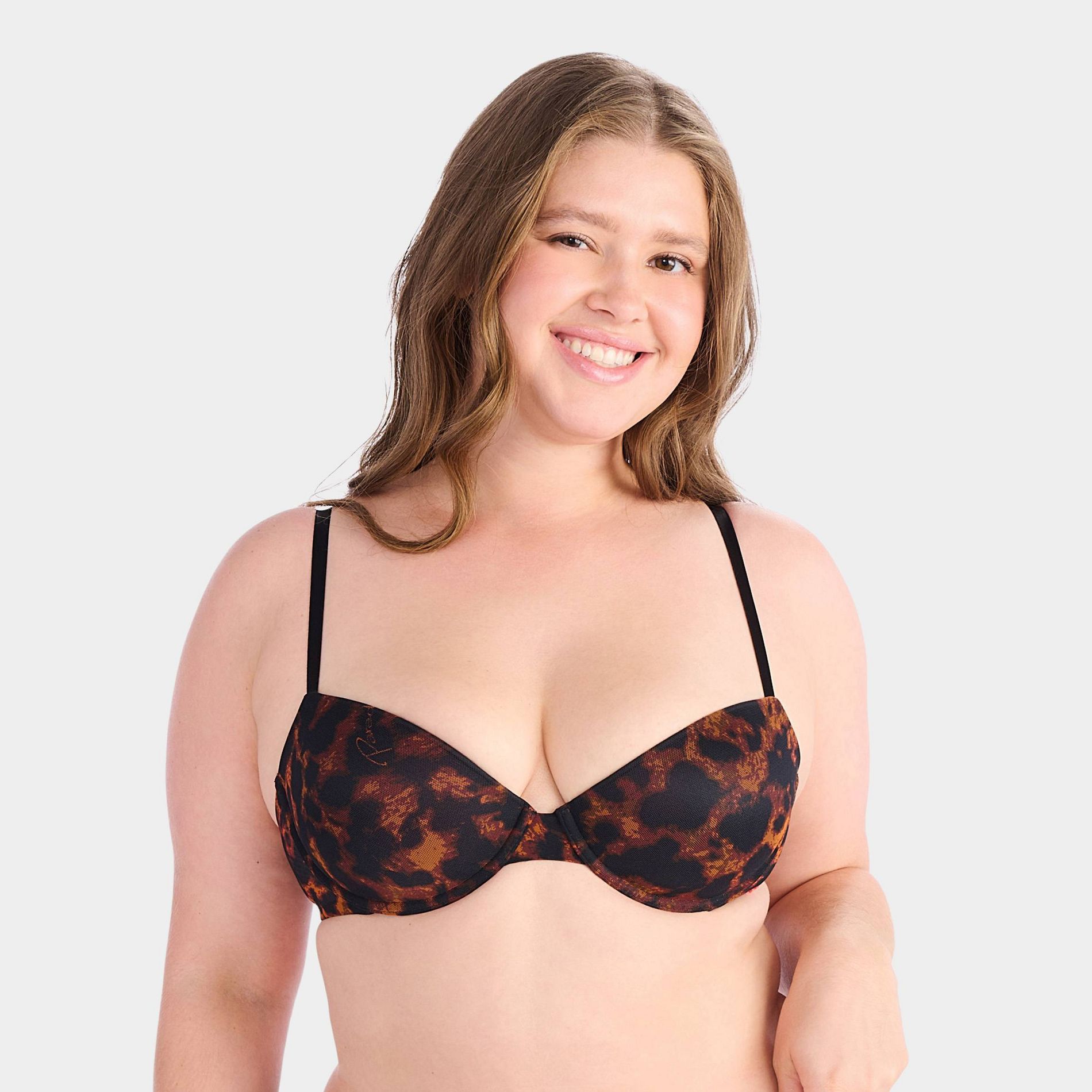 Parade Women's Silky Mesh Push-Up Bra - Animal XXL+: Recycled Nylon, Adjustable Straps, Leopard Spot Pattern