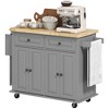 HOMCOM Kitchen Island on Wheels, Rolling Cart with Rubberwood Top, Spice Rack, Towel Rack and Drawers for Dining Room - 4 of 4
