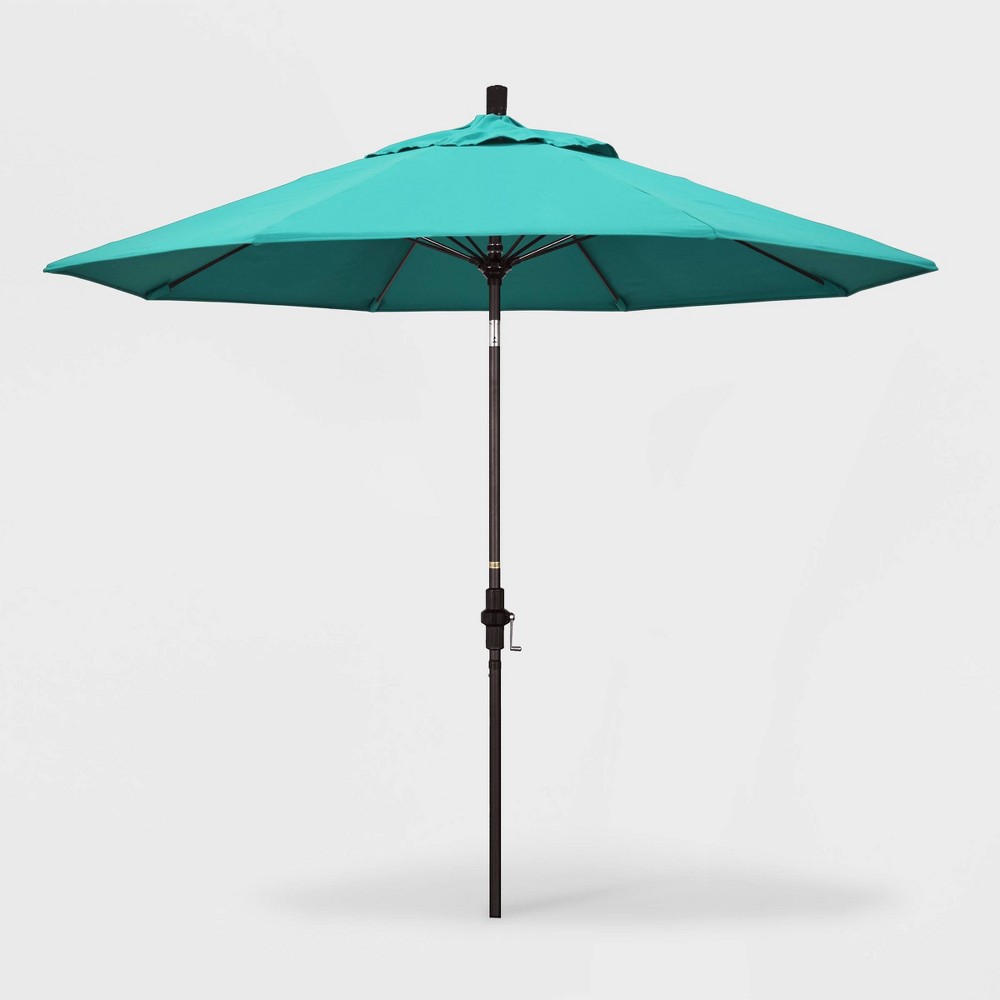 California Umbrella 9 Sun Master Patio Umbrella Collar Tilt Crank Lift Sunbrella Aruba Brown Pole
