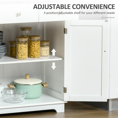 HBEZON Kitchen Storage Cabinet, Sideboard Floor Cupboard with Solid Wood Top, Adjustable Shelf, and 2 Drawers for Living Room, and Hallway — фото 5