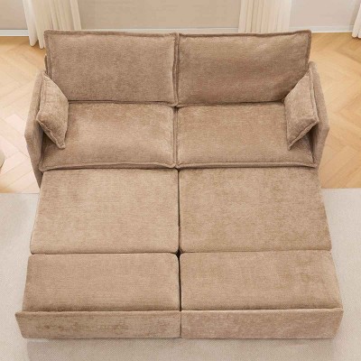 Convertible Sofa Bed with Pull-Out Sleeper, 3-in-1 Sofa Couch with USB and Side Storage Pockets, Chenille Sofa with Metal Frame-Coolbibila