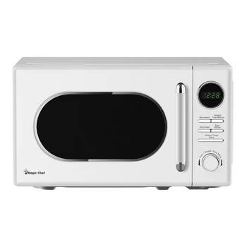 Magic Chef 0.7 Cubic Feet 700 Watt Classic Retro Touch Countertop Microwave with 10 Power Levels, 9 Auto Cook Menus, and Glass Turntable, White