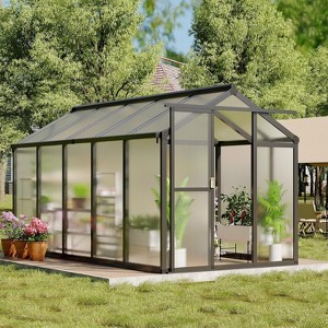 Greenhouse, Aluminum Polycarbonate Greenhouse for Outdoor Use with Roof Vents, Large Aluminum Walk-In Greenhouse with Sliding Lockable Door - 1 of 4