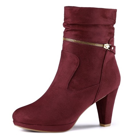 Allegra K Women s Ankle Zip Platform High Heel Mid Calf Boots