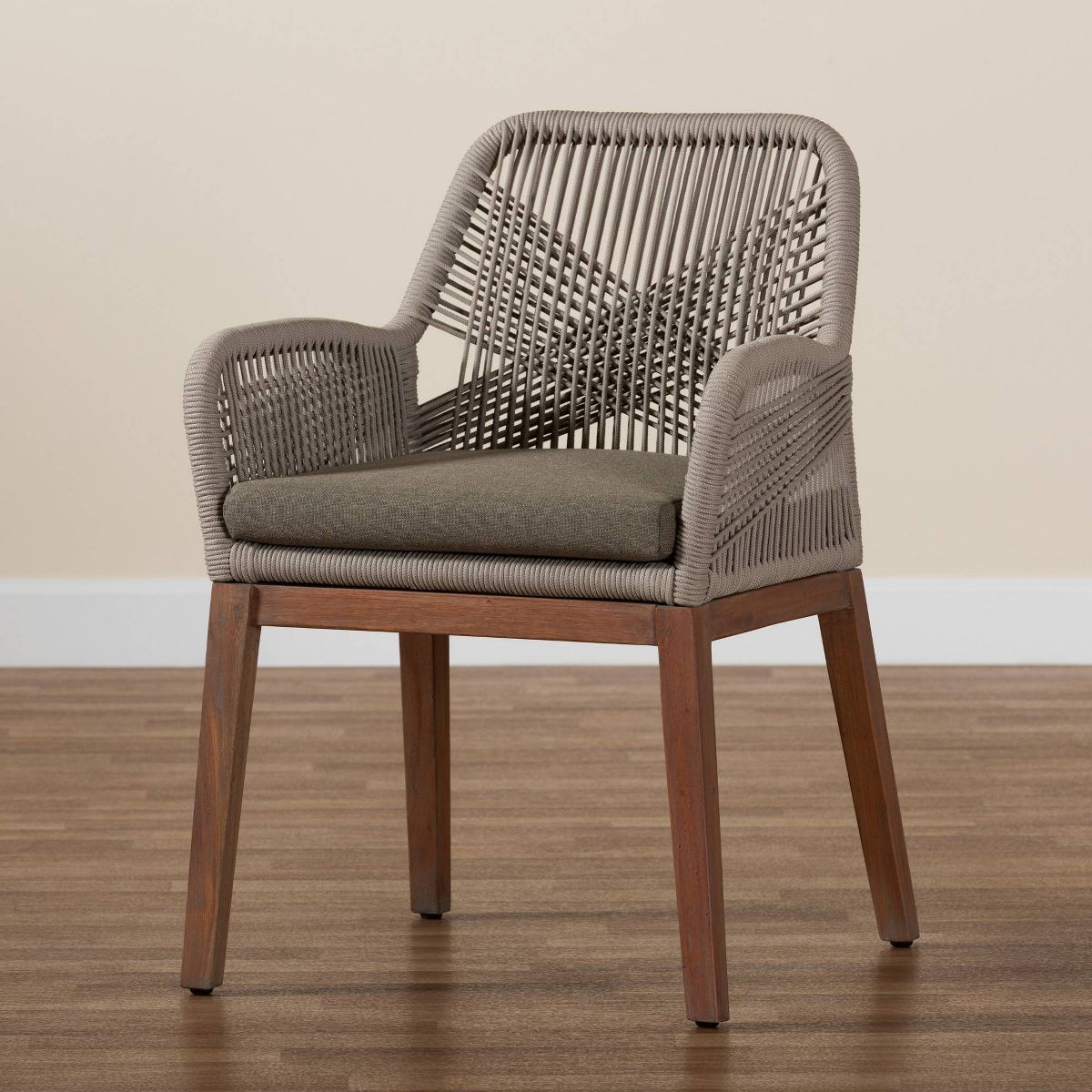 bali & pari Jennifer Woven Rope Mahogany Dining Armchair Gray/Walnut: Upholstered, No Assembly, Polyester/Cotton - thumbnail 10