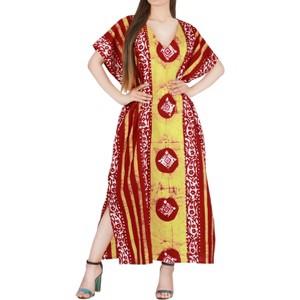 HAPPY BAY Women's Summer Holiday Beach Casual Dailywear Loose Caftan Long Boho Sleepwear Loungewear Dashiki House Dress 3X-4X Red, Stripe - 1 of 3