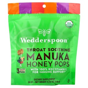 Wedderspoon Organic Manuka Honey Pops, 3 Flavor Variety Pack, 24 Count, 4.15 oz (118 g), Cold Cough or Flu Treatment - 1 of 2