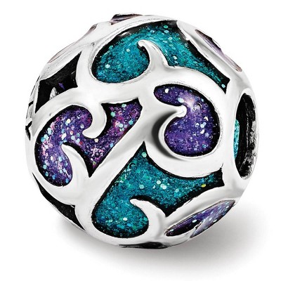 Black Bow Jewelry Sterling Silver Purple & Blue Filigree Glitter Enameled Bead Charm