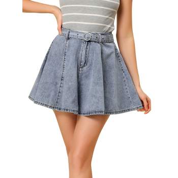 Allegra K Women's Vintage Summer High Waist with Belt A-Line Mini Jean Skirts