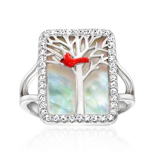 Ross-Simons Mother-Of-Pearl and 0.40 ct. t.w. White Topaz Cardinal Ring With Multicolored Enamel in Sterling Silver - 1 of 4