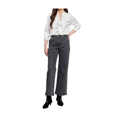 Women's Rhinestone Studded Wide Leg Pants - SKIES ARE BLUE