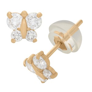 Junior Jewels 14K Yellow Gold Children's Cubic Zirconia Butterfly Earrings - 1 of 2