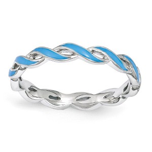 Black Bow Jewelry 2mm Sterling Silver Stackable Expressions Blue Enamel Swirl Band - 1 of 4